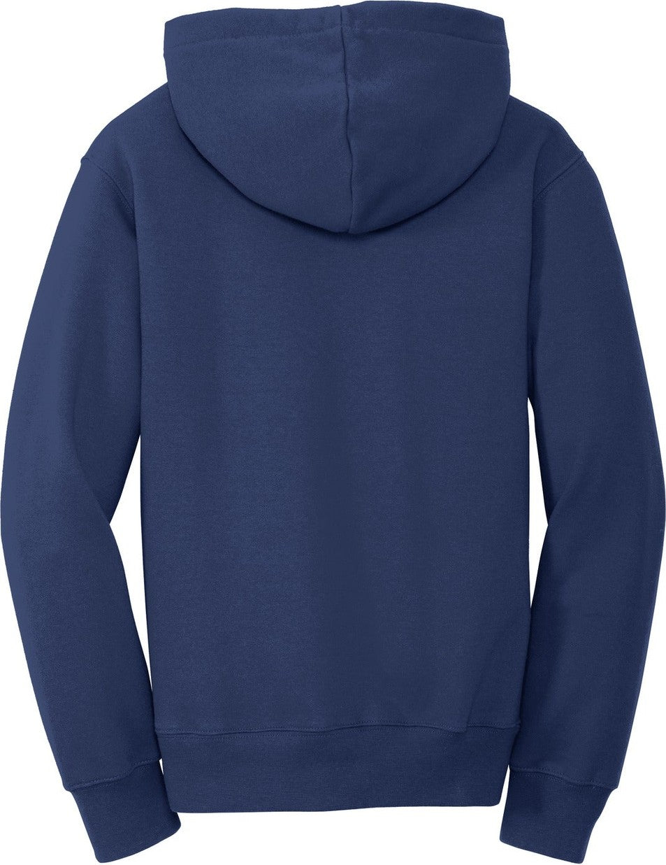 Front View of Team Navy Port & Co Youth Fan Favorite Fleece Pullover Hooded Sweatshirt. PC850YH