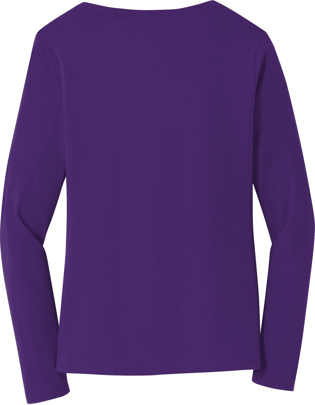 Rear View of Team Purple Port & Co Women's Long Sleeve Fan Favorite V-Neck Tee. LPC450VLS