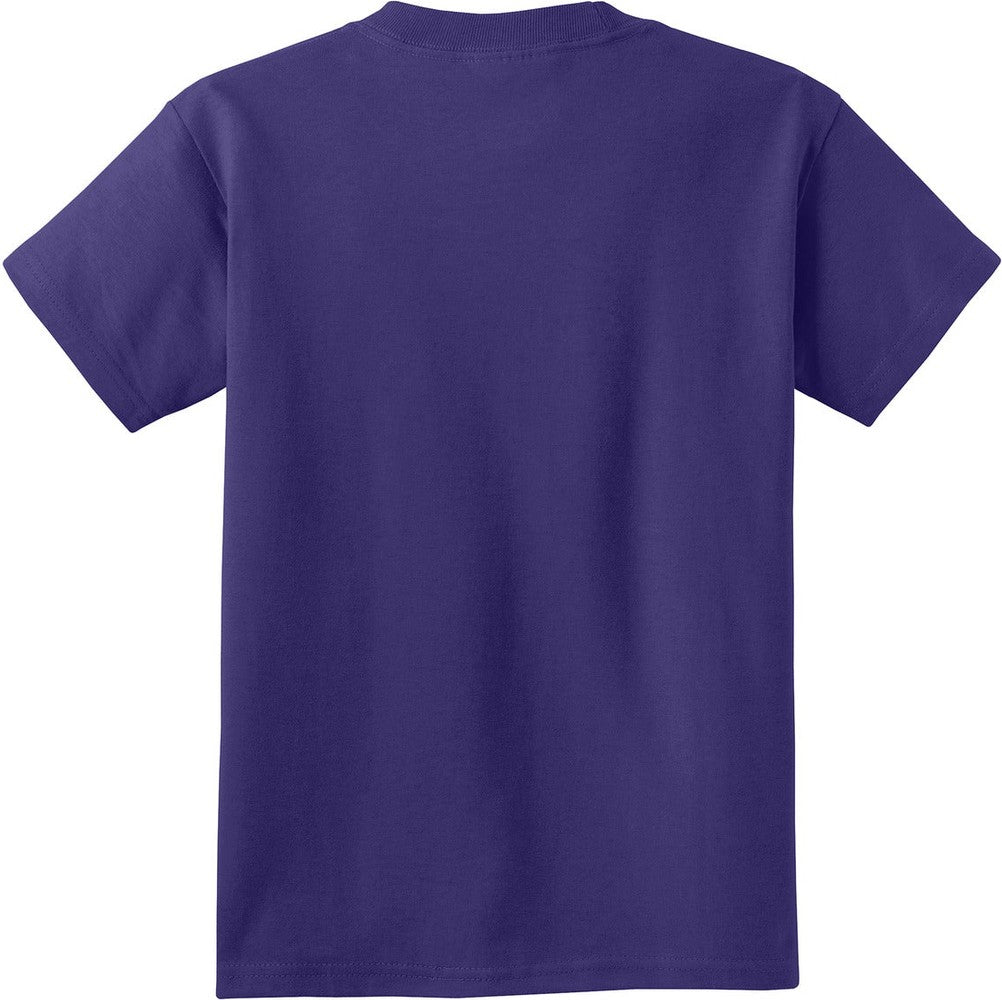 Front View of Team Purple Port & Co Youth Core Cotton Tee. PC54Y