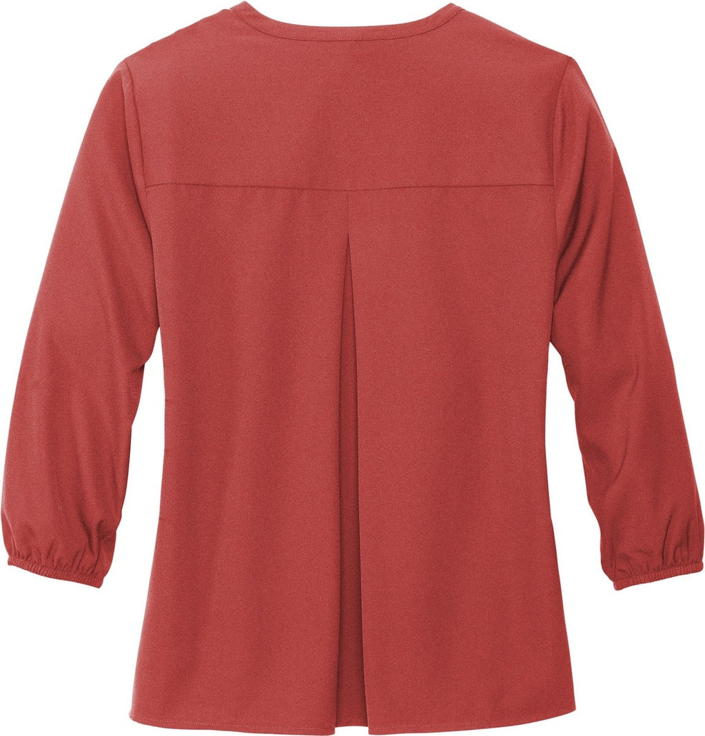 Front View of Terracotta Mercer+Mettle Women's Stretch Crepe 3/4-Sleeve Blouse MM2011