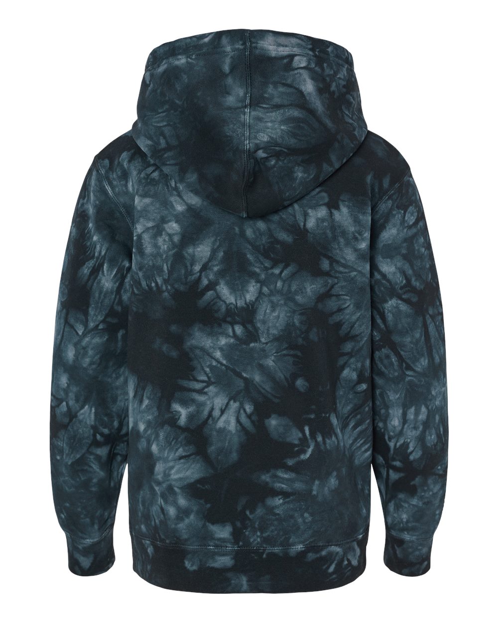 Front View of Tie Dye Black Youth Midweight Tie-Dyed Hooded Sweatshirt - PRM1500TD