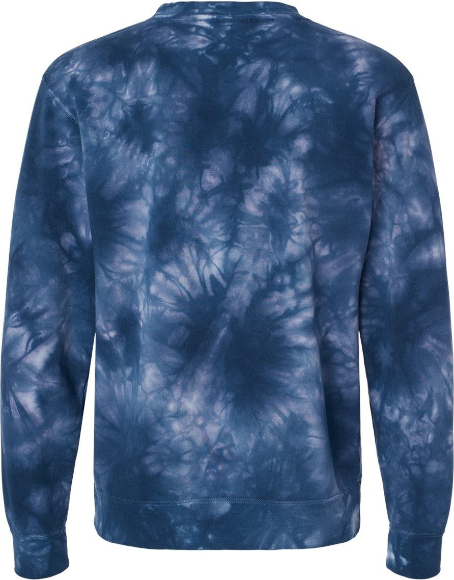 Front View of Tie Dye Navy Midweight Tie-Dyed Crewneck Sweatshirt - PRM3500TD
