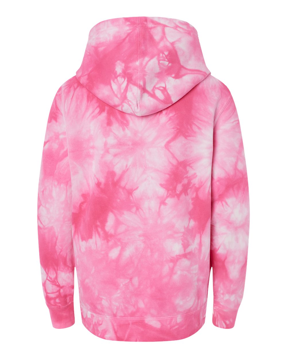 Front View of Tie Dye Pink Youth Midweight Tie-Dyed Hooded Sweatshirt - PRM1500TD
