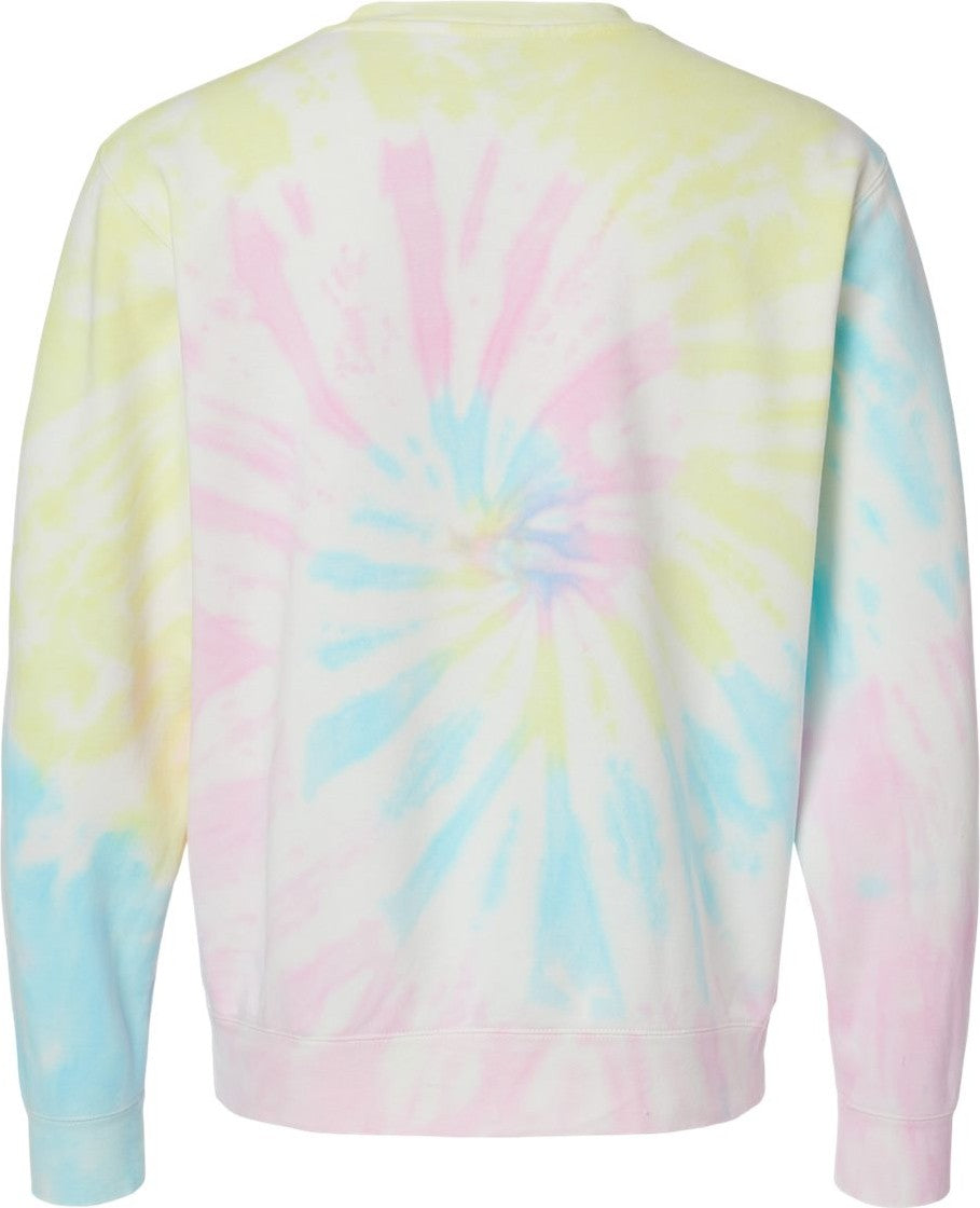 Front View of Tie Dye Sunset Swirl Midweight Tie-Dyed Crewneck Sweatshirt - PRM3500TD