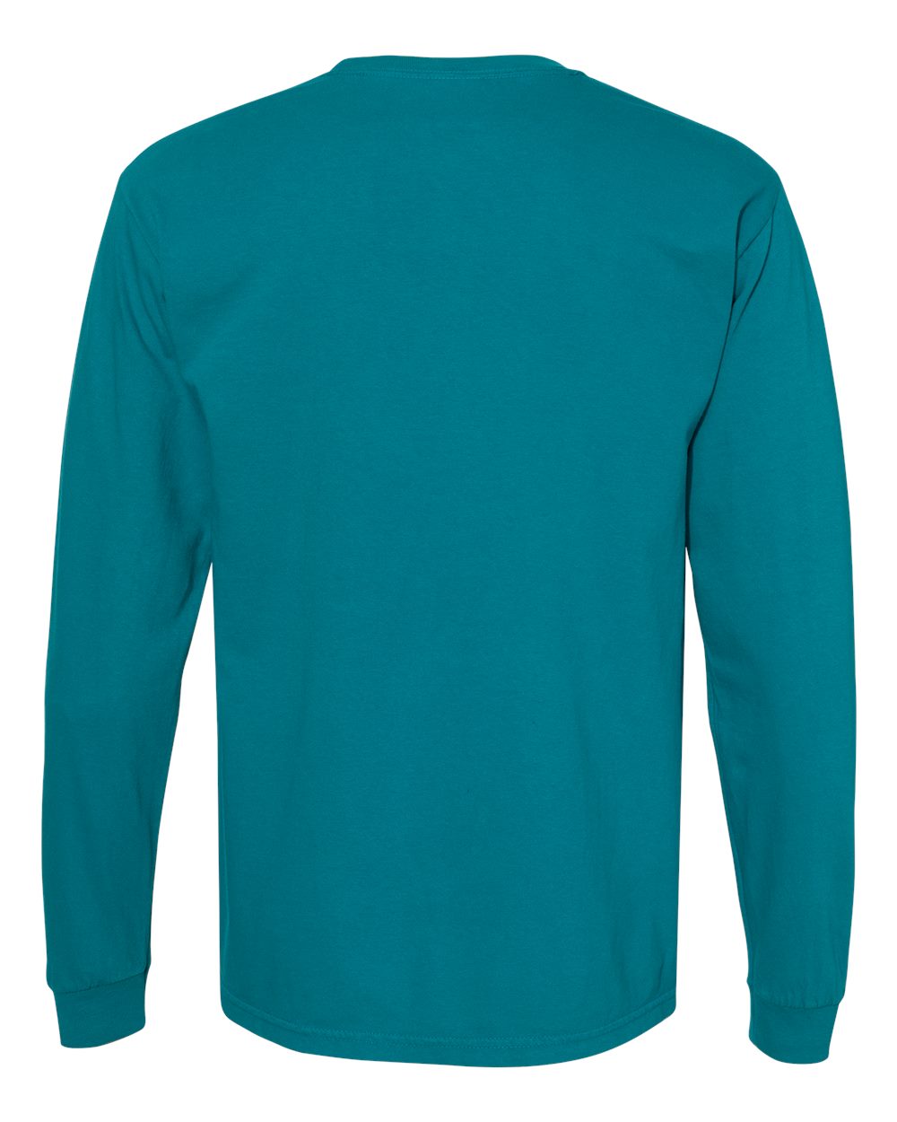 Front View of Topaz Blue Garment-Dyed Heavyweight Long Sleeve Pocket T-Shirt - 4410