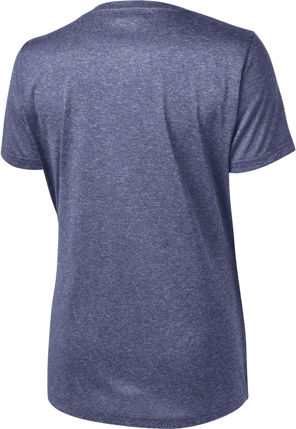 Rear View of Tr Navy Hthr Sport-Tek Women's Heather Contender Scoop Neck Tee. LST360