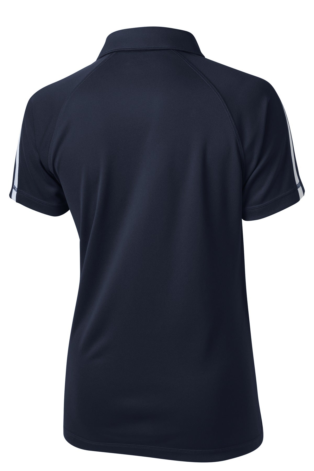 Rear View of Tr Navy/White Sport-Tek Women's PosiCharge Micro-Mesh Colorblock Polo. LST685