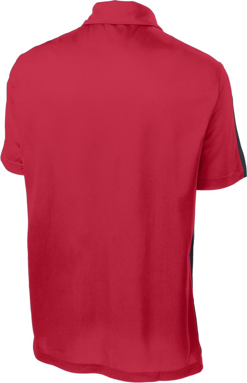 Rear View of Tr Red/Grey Sport-Tek PosiCharge Active Textured Colorblock Polo. ST695