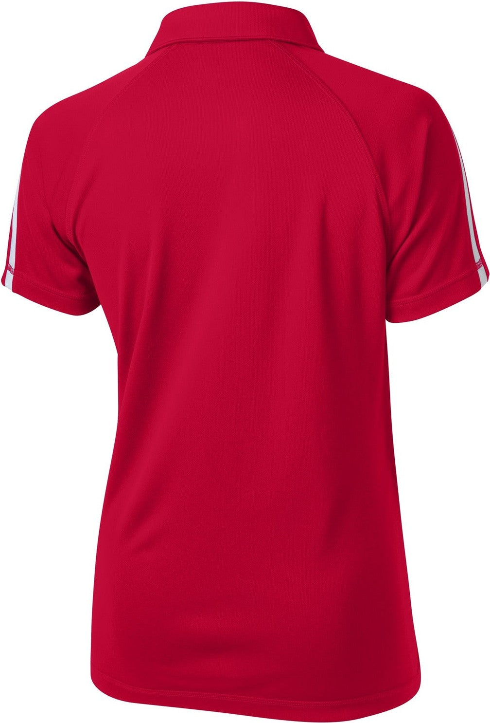Front View of Tr Red/White Sport-Tek Women's PosiCharge Micro-Mesh Colorblock Polo. LST685
