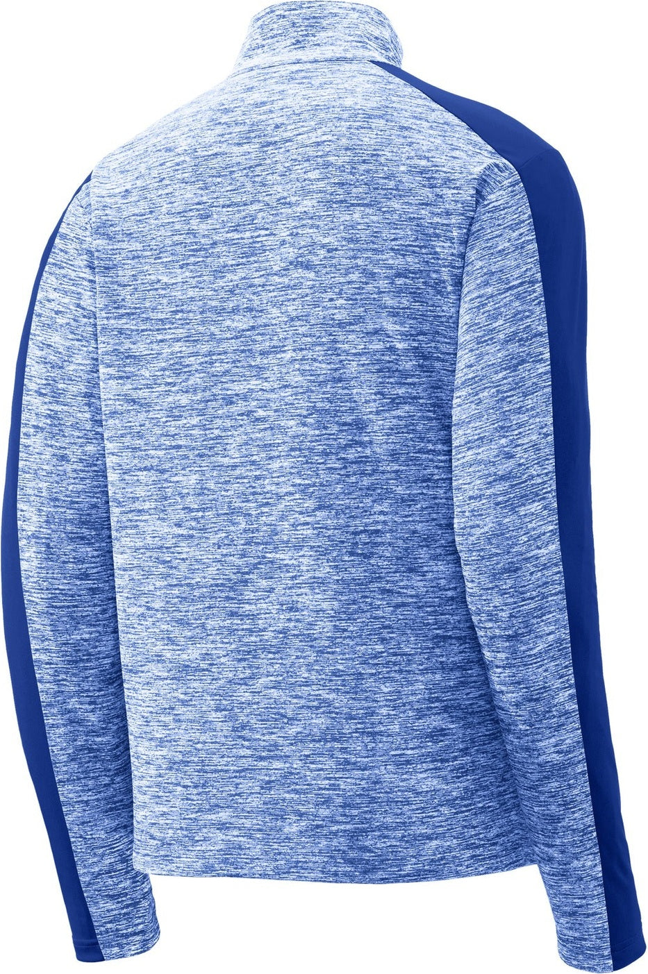 Front View of Tr Roy E/Tr Ry Sport-Tek PosiCharge Electric Heather Colorblock 1/4-Zip Pullover. ST397
