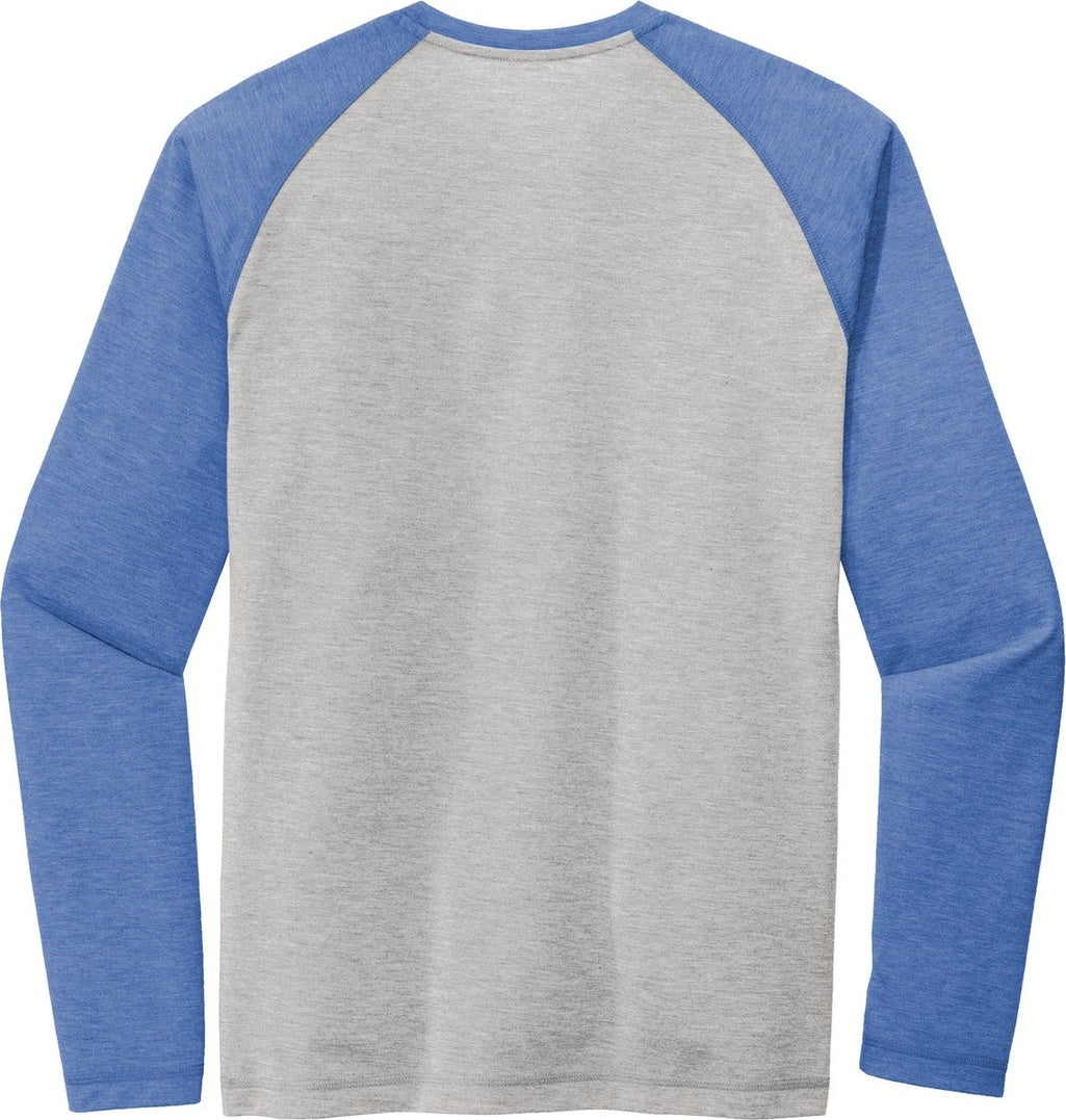Rear View of Tr Royl He/LGH Sport-Tek PosiCharge Long Sleeve Tri-Blend Wicking Raglan Tee ST400LS