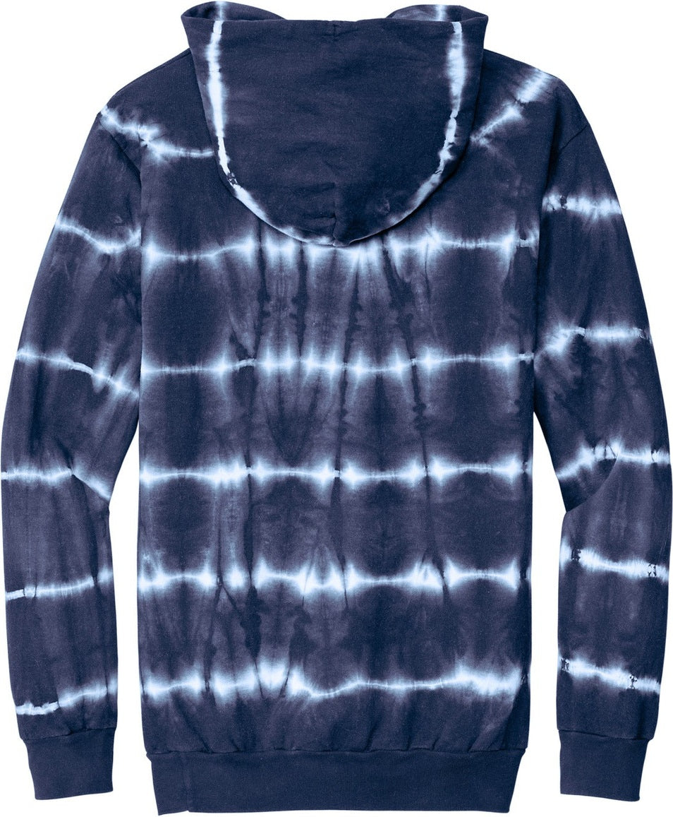 Front View of TrNv/White Port & Co Allover Stripe Tie-Dye Fleece PC143