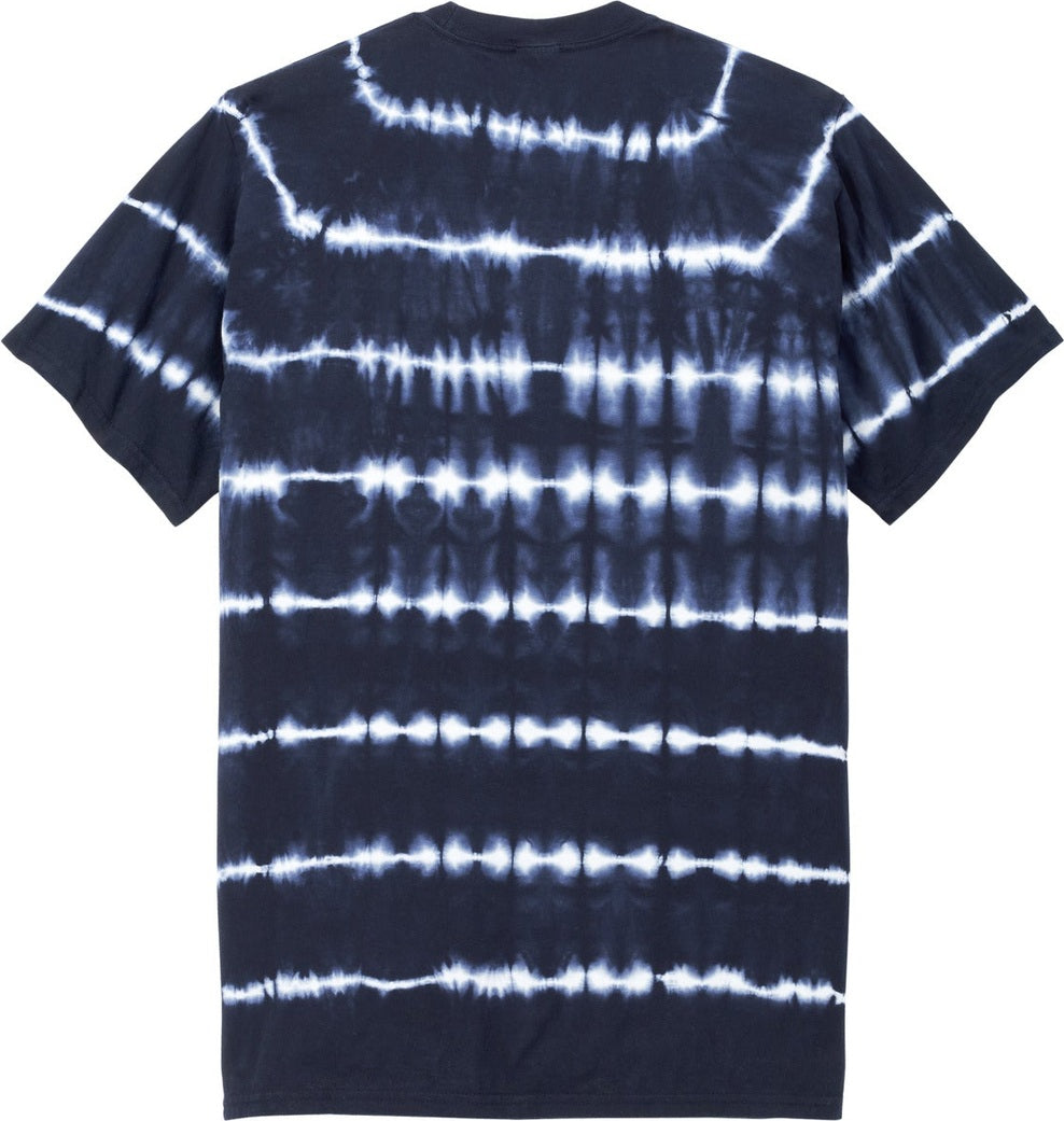 Rear View of TrNv/White Port & Co Allover Stripe Tie-Dye Tee PC142