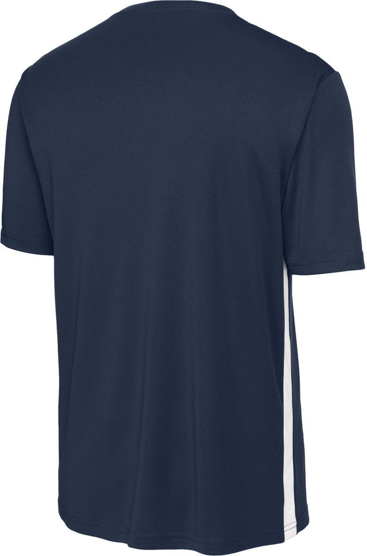 Front View of TrNv/White Sport-Tek Competitor United V-Neck ST101