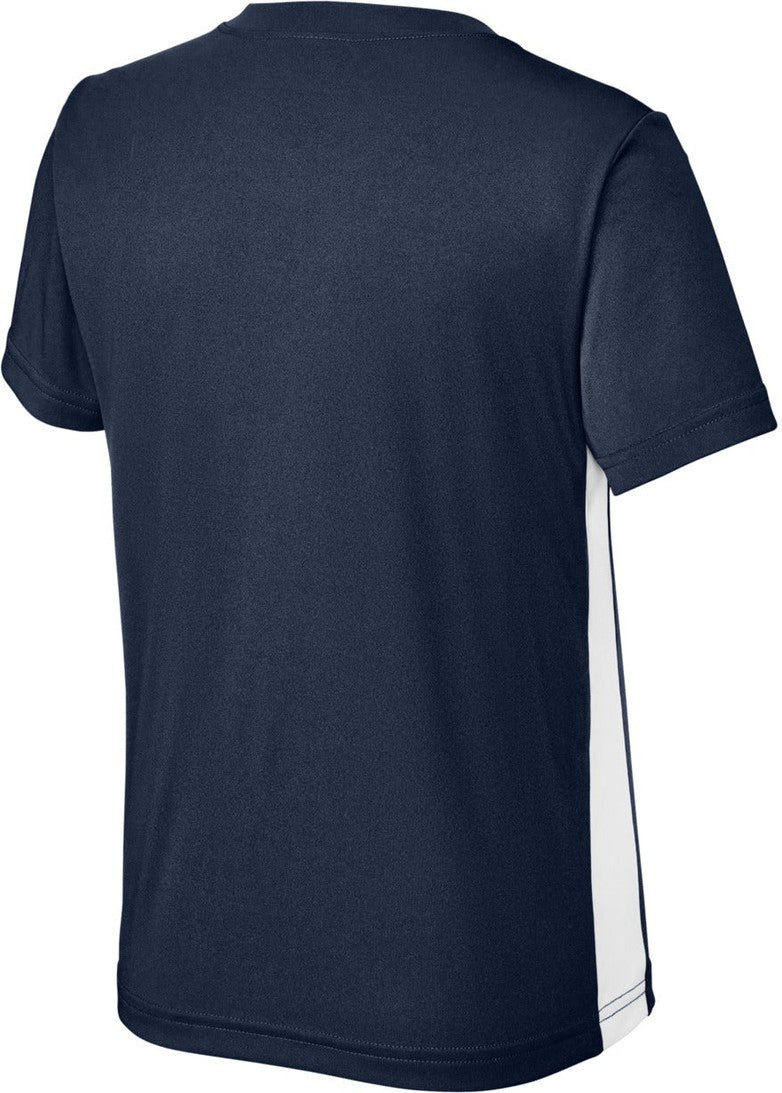Front View of TrNv/White Sport-Tek Youth Competitor United V-Neck YST101