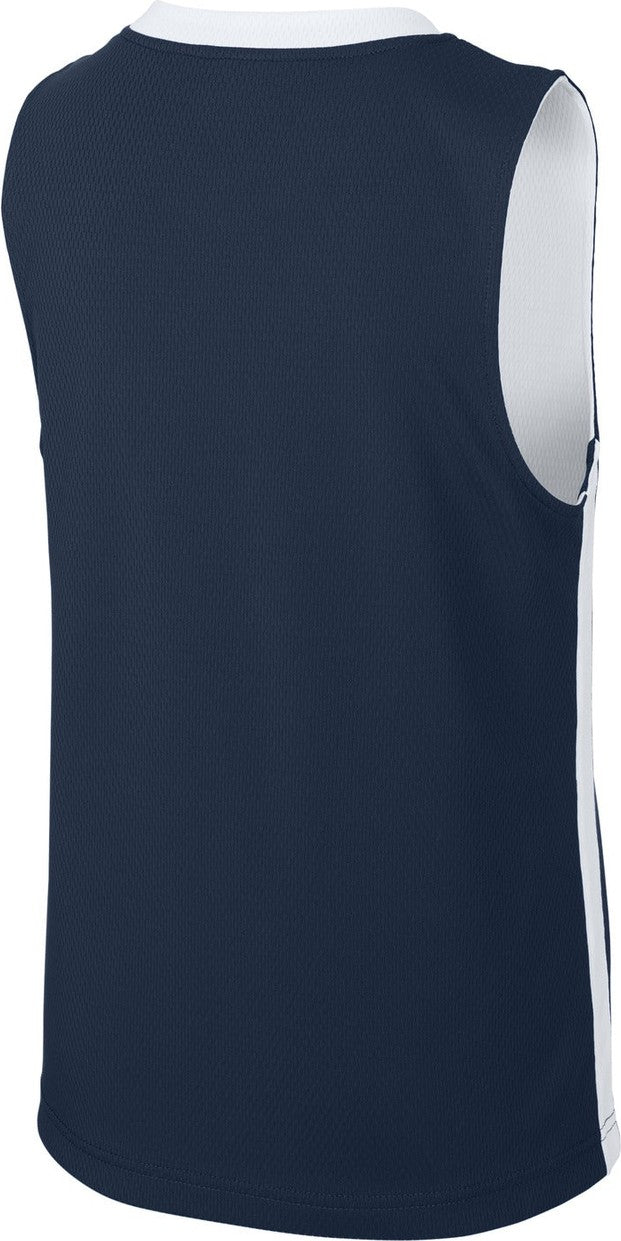 Rear View of TrNv/White Sport-Tek Youth Rival Basketball Rev Jersey YST900