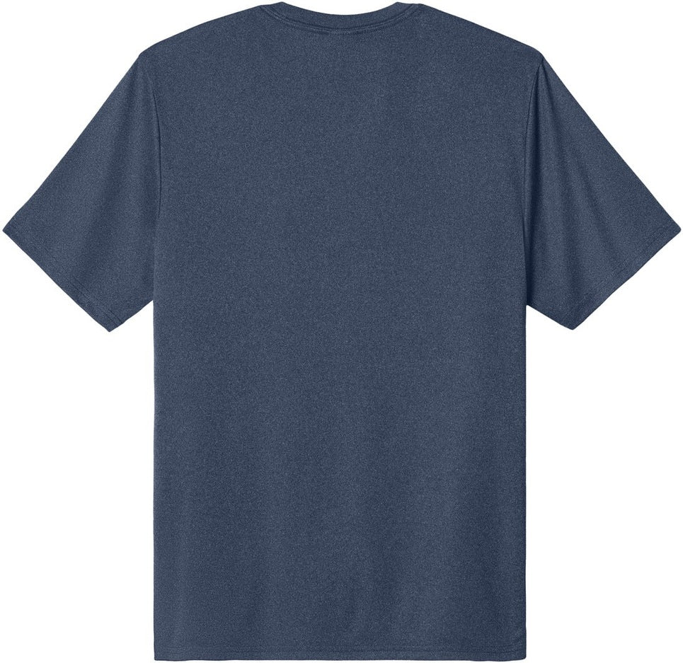 Rear View of TrNvyHthr Port & Co Heather Performance Tee PC390