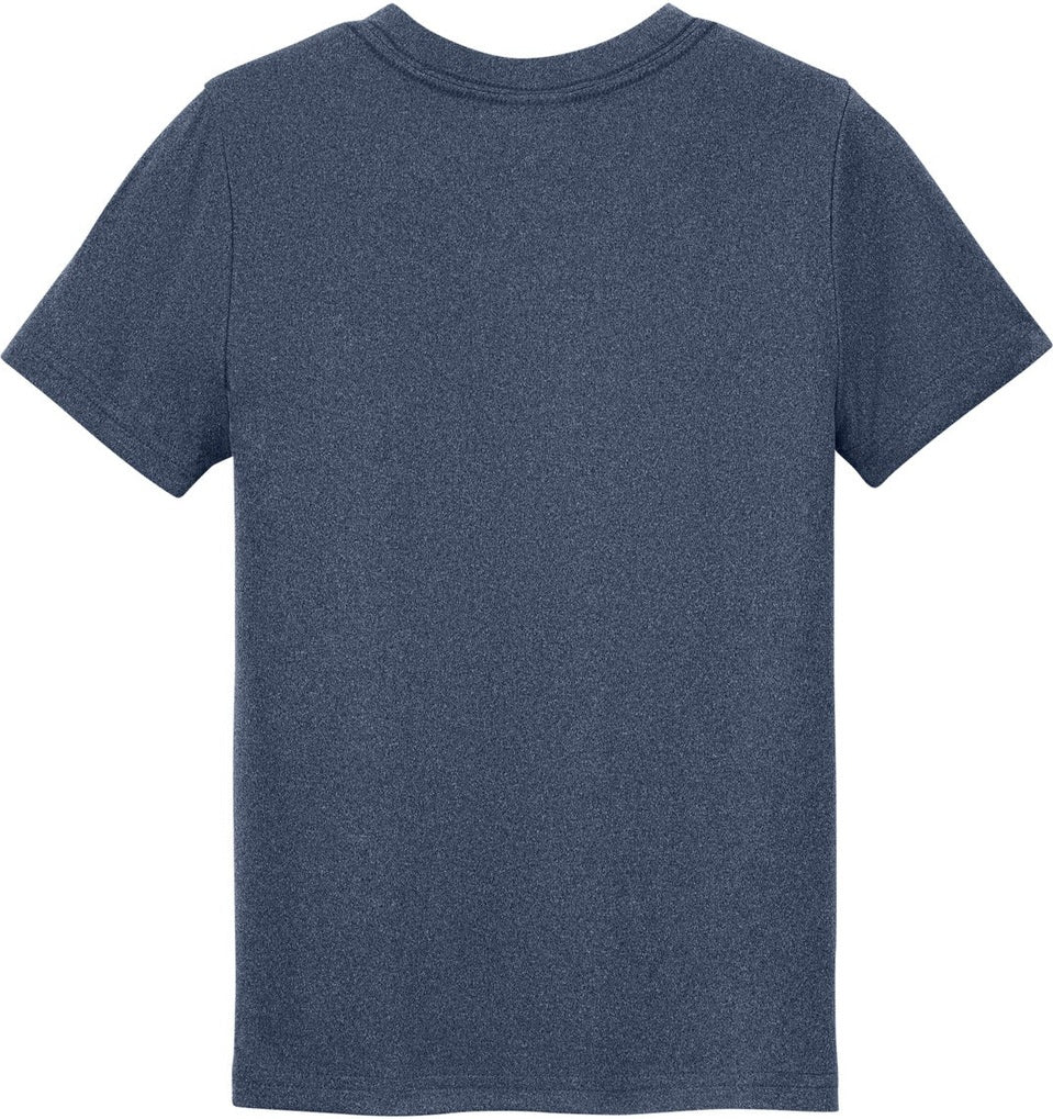 Front View of TrNvyHthr Port & Co Youth Heather Performance Tee PC390Y