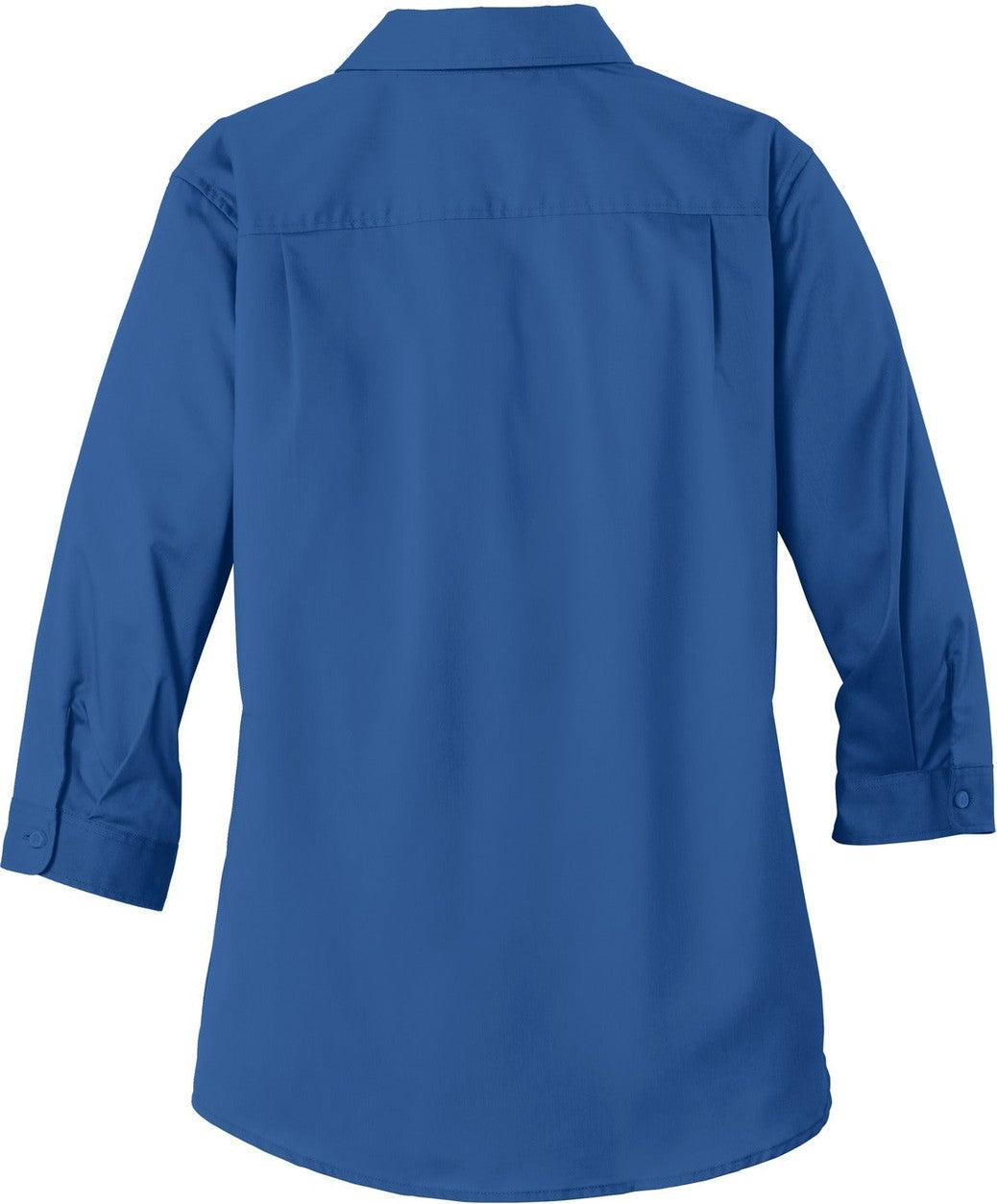 Rear View of True Blue Port Authority Women's 3/4-Sleeve SuperPro Twill Shirt. L665