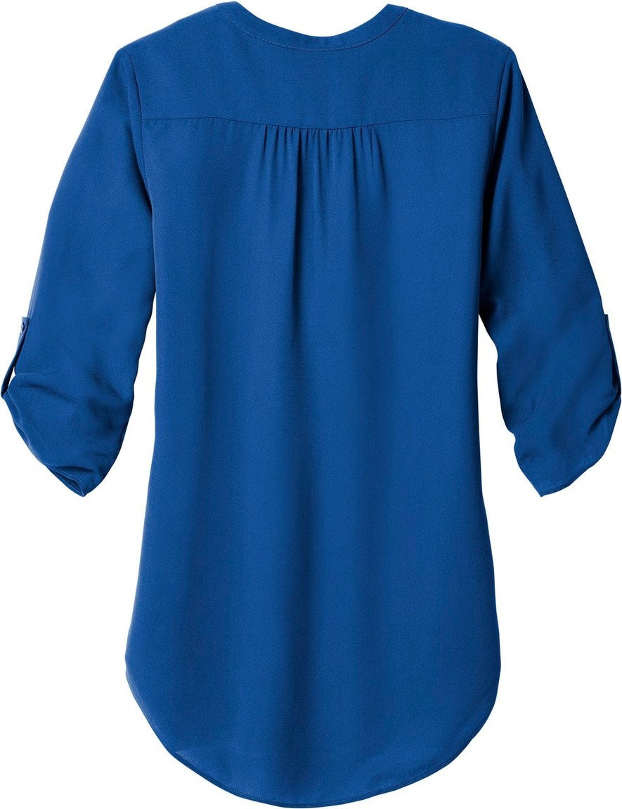 Front View of True Blue Port Authority Women's 3/4-Sleeve Tunic Blouse. LW701