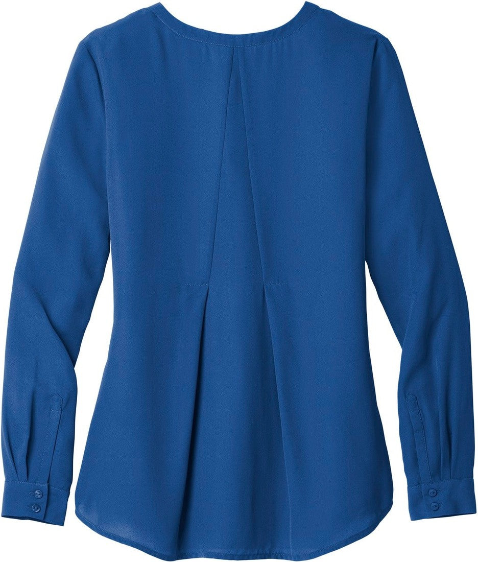 Front View of True Blue Port Authority Women's Long Sleeve Button-Front Blouse. LW700