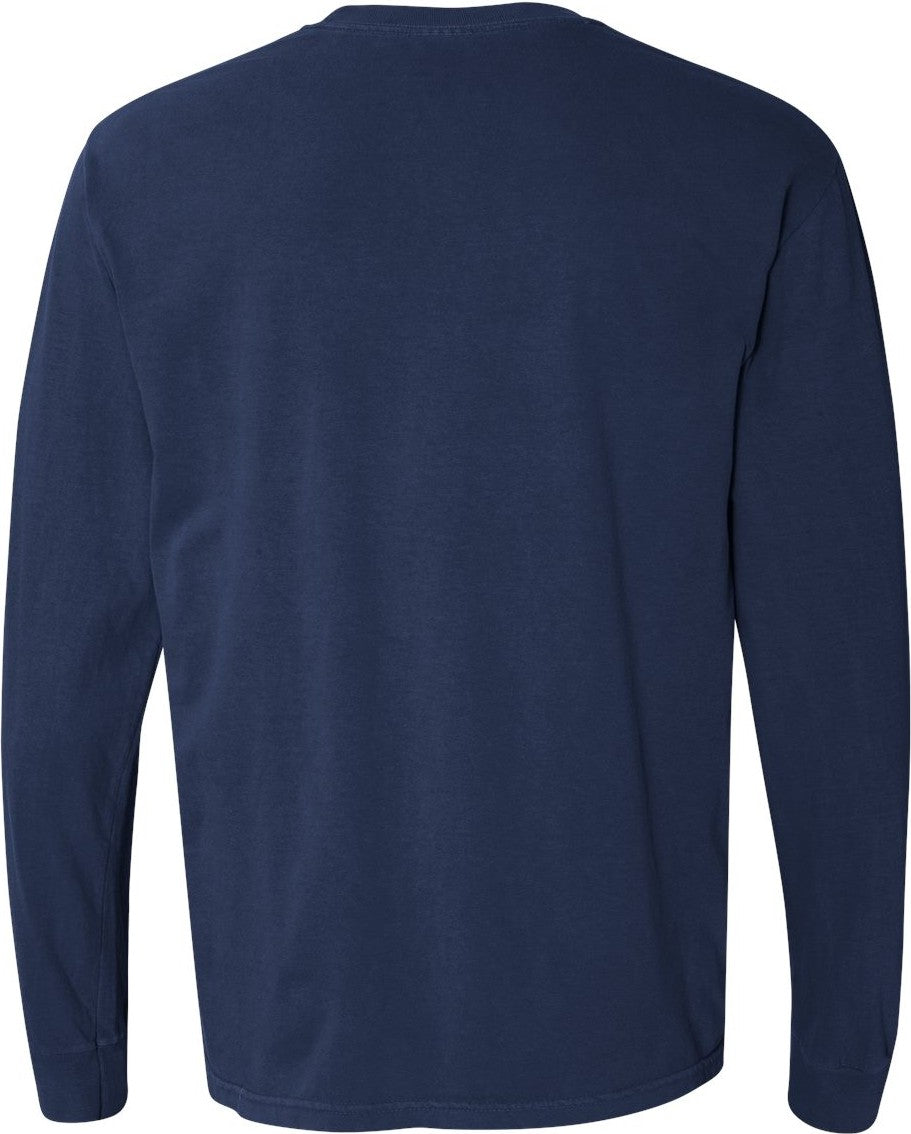 Front View of True Navy Garment-Dyed Heavyweight Long Sleeve T-Shirt - 6014