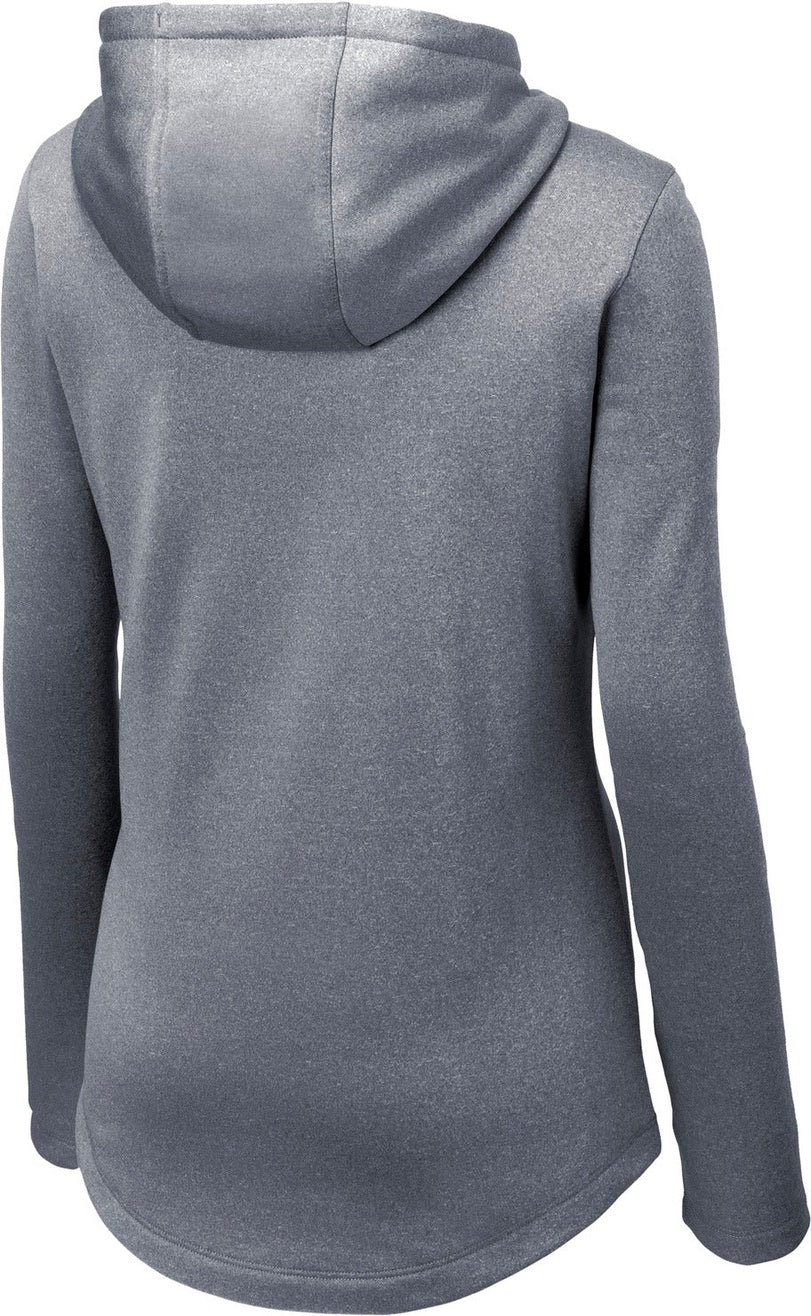 Front View of True Navy Hthr Sport-Tek Women's PosiCharge Sport-Wick Heather Fleece Hooded Pullover. LST264