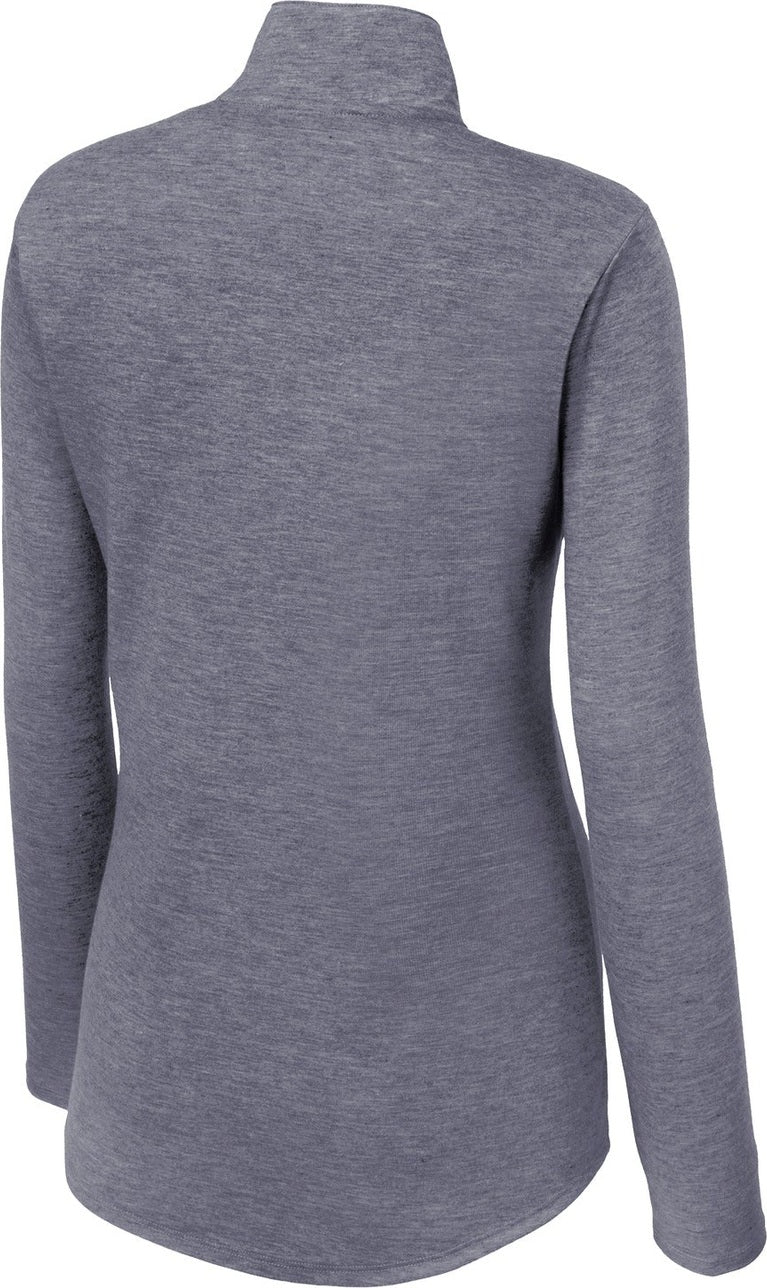 Front View of True Navy Hthr Sport-Tek Women's PosiCharge Tri-Blend Wicking 1/4-Zip Pullover. LST407