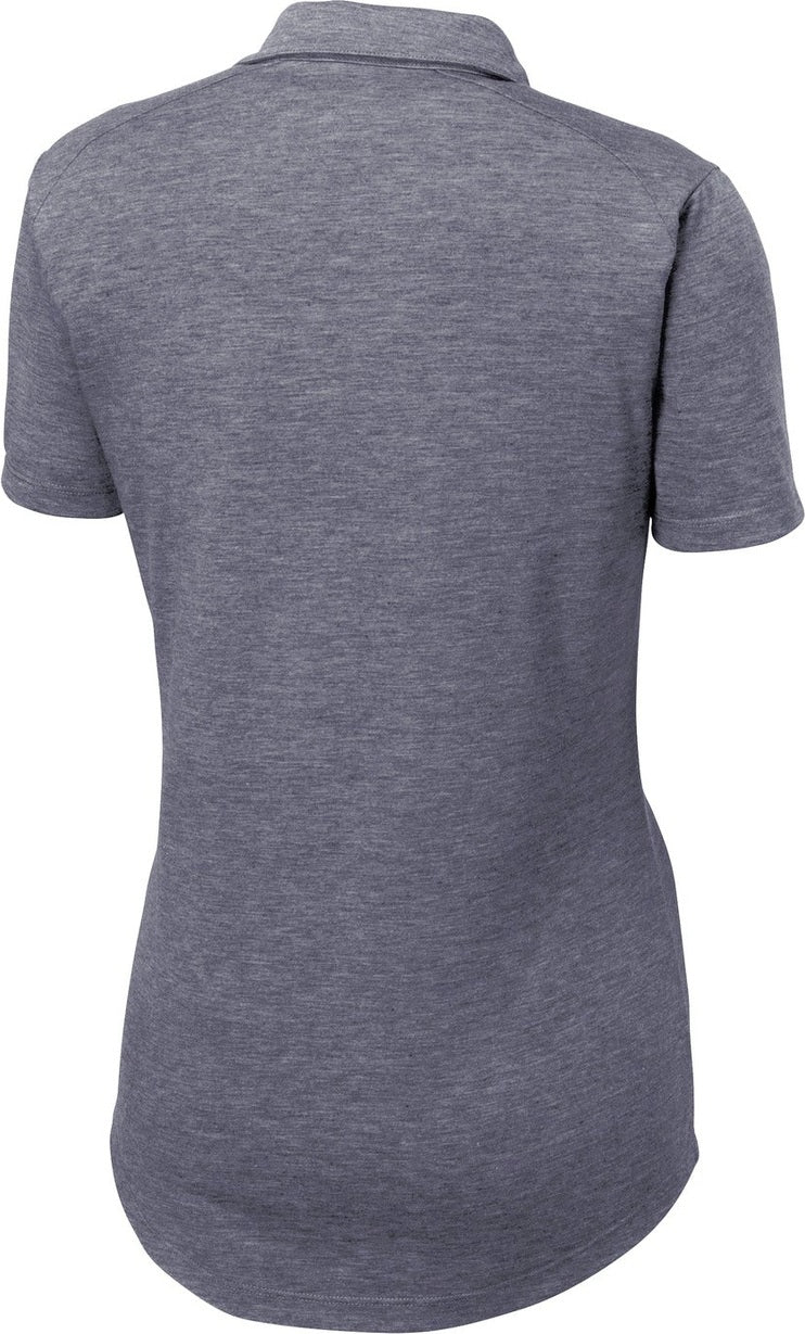 Front View of True Navy Hthr Sport-Tek Women's PosiCharge Tri-Blend Wicking Polo. LST405