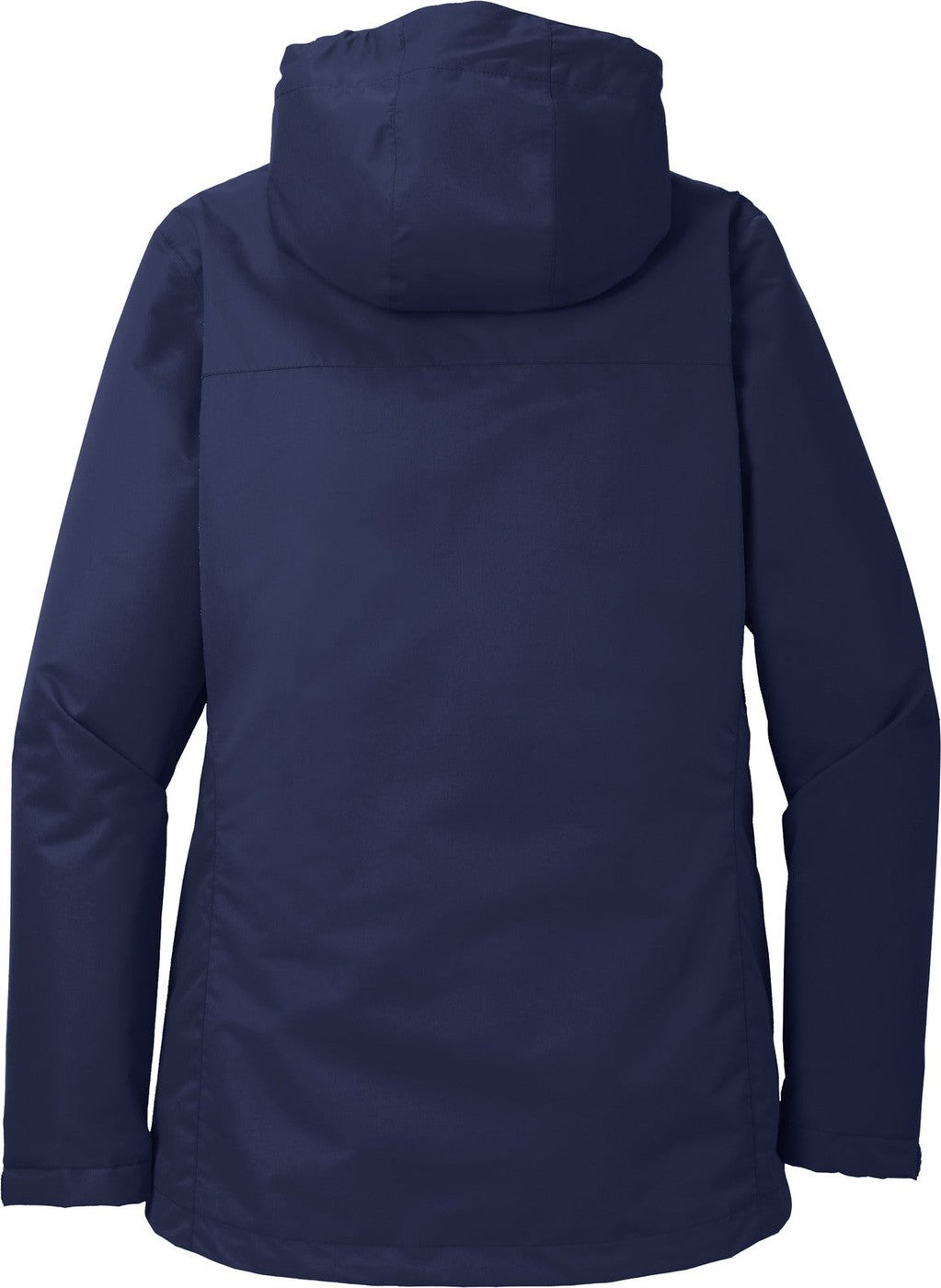 Rear View of True Navy Port Authority Women's All-Conditions Jacket. L331