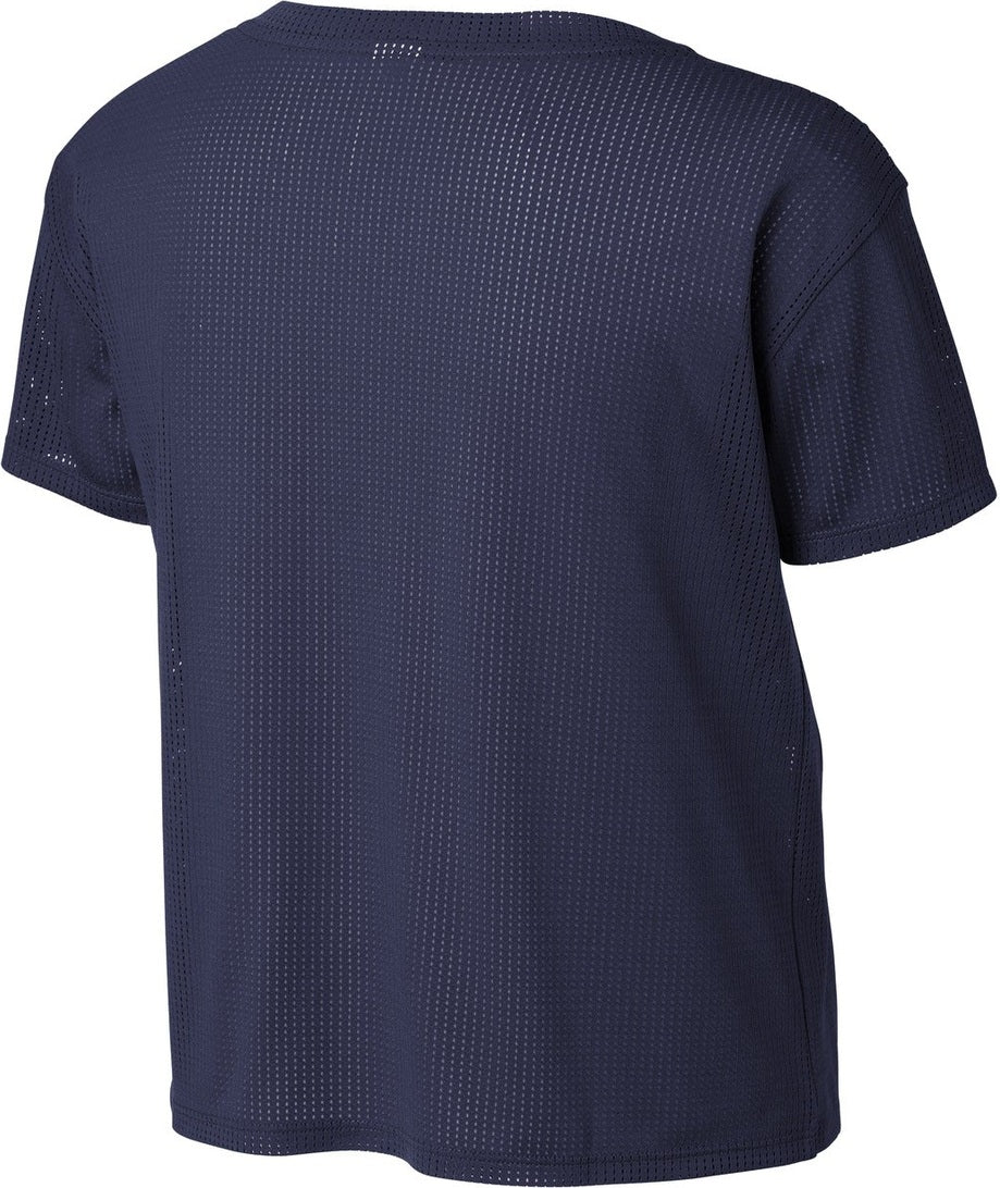 Rear View of True Navy Sport-Tek Women's PosiCharge Draft Crop Tee. LST411