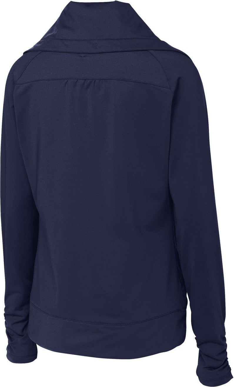 Rear View of True Navy Sport-Tek Women's Sport-Wick Stretch Full-Zip Jacket. LST852