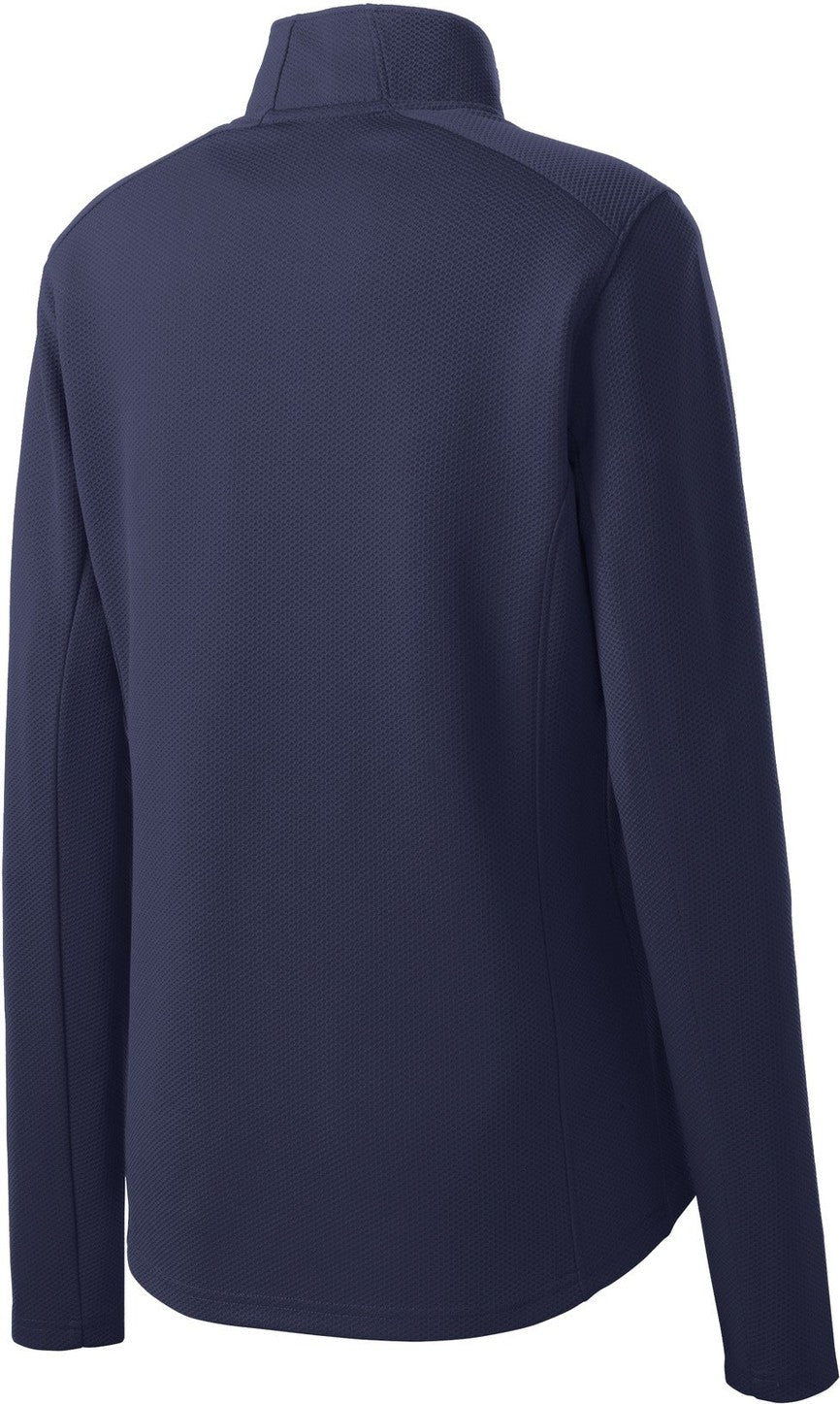 Front View of True Navy Sport-Tek Women's Sport-Wick Textured 1/4-Zip Pullover. LST860