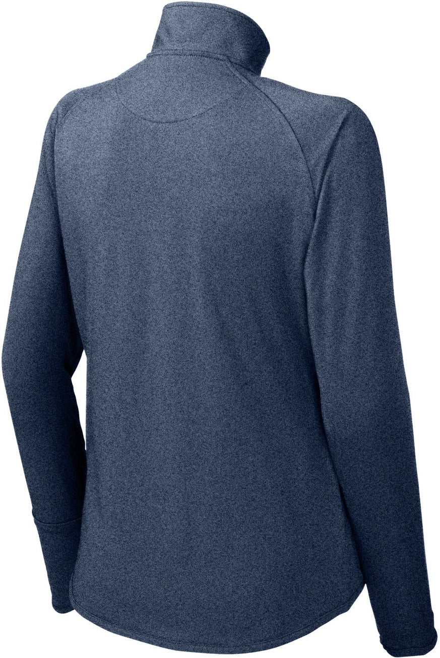 Front View of True Nvy Hthr Sport-Tek Women's Sport-Wick Stretch 1/4-Zip Pullover. LST850