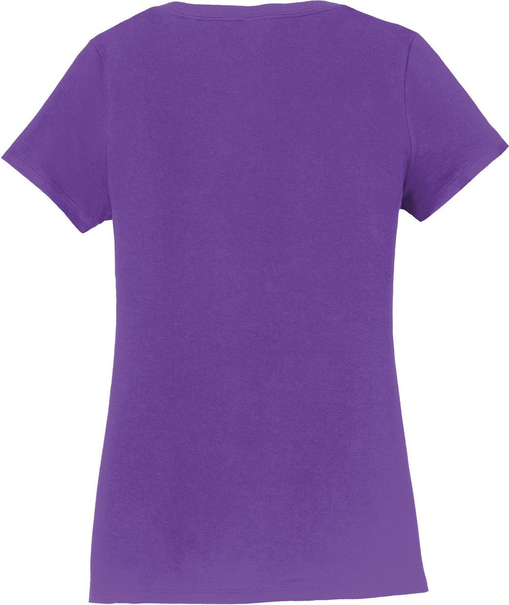 Rear View of True Purple Port & Co Women's Fan Favorite V-Neck Tee. LPC450V