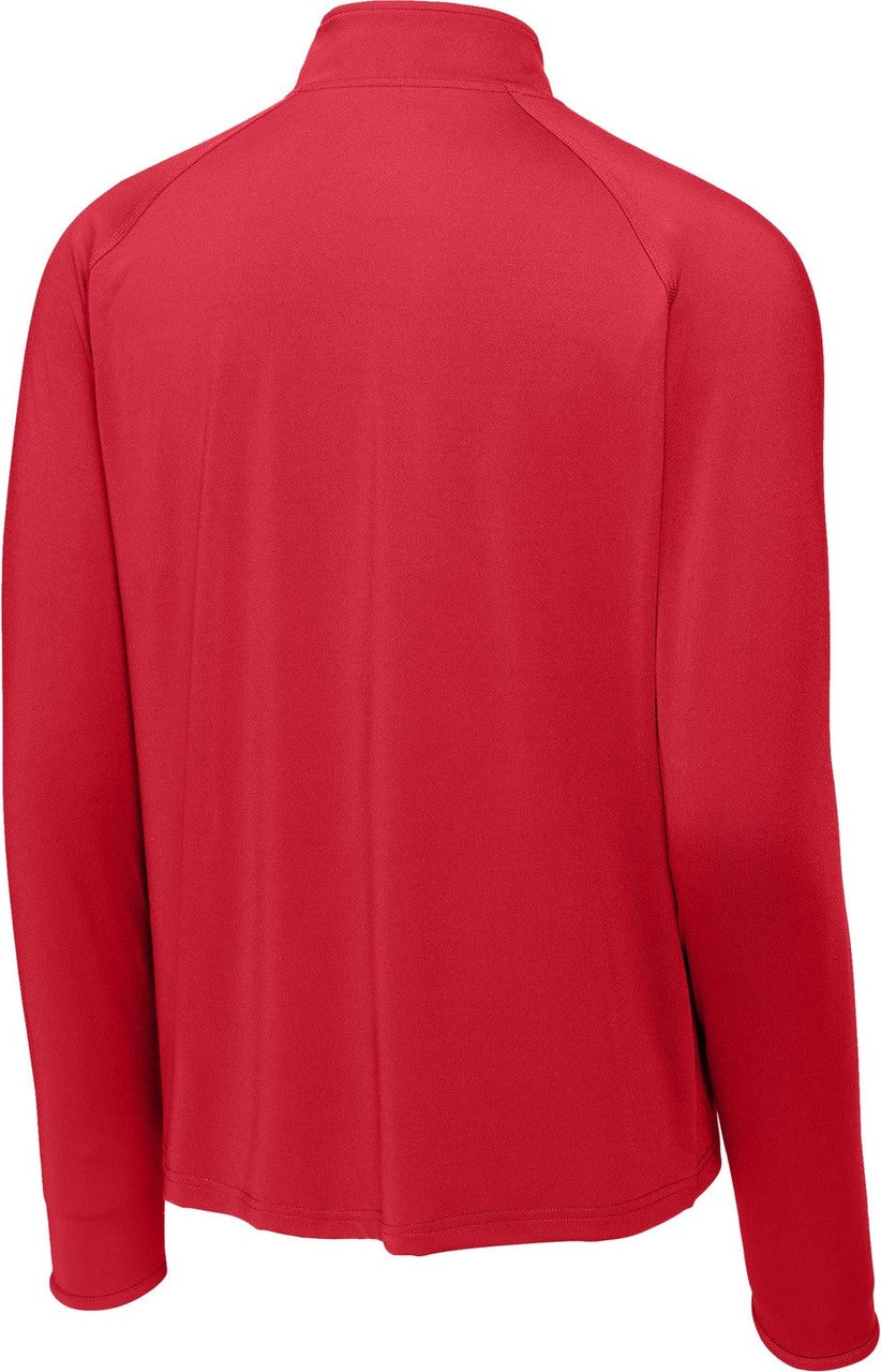 Rear View of True Red Sport-Tek Sport-Wick Stretch 1/4-Zip Pullover. ST850