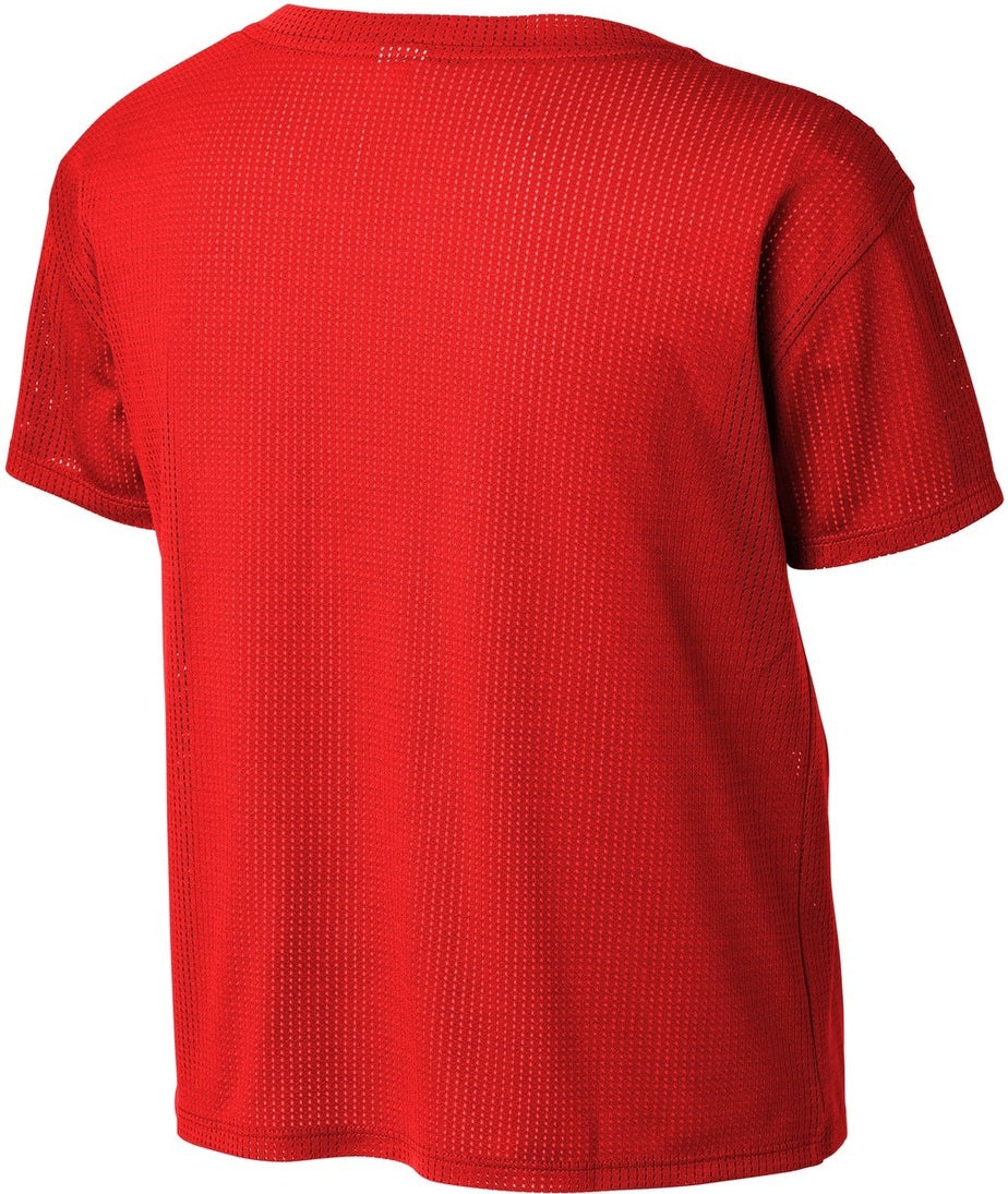 Rear View of True Red Sport-Tek Women's PosiCharge Draft Crop Tee. LST411
