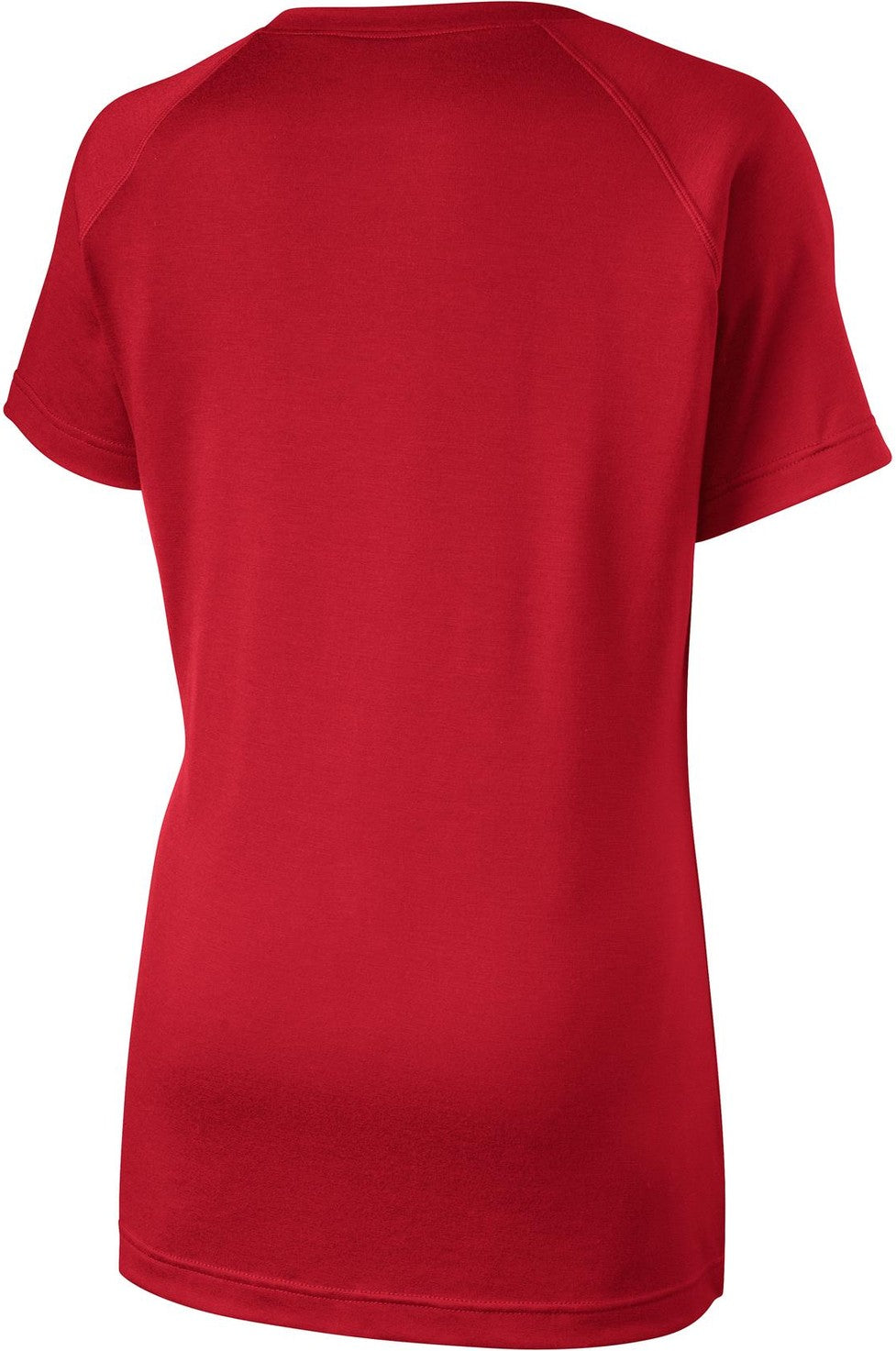 Front View of True Red Sport-Tek Women's Ultimate Performance V-Neck. LST700