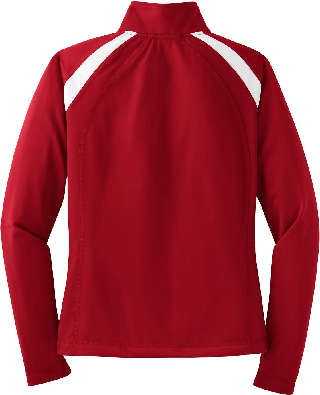 Front View of True Red/White Sport-Tek Women's Tricot Track Jacket. LST90