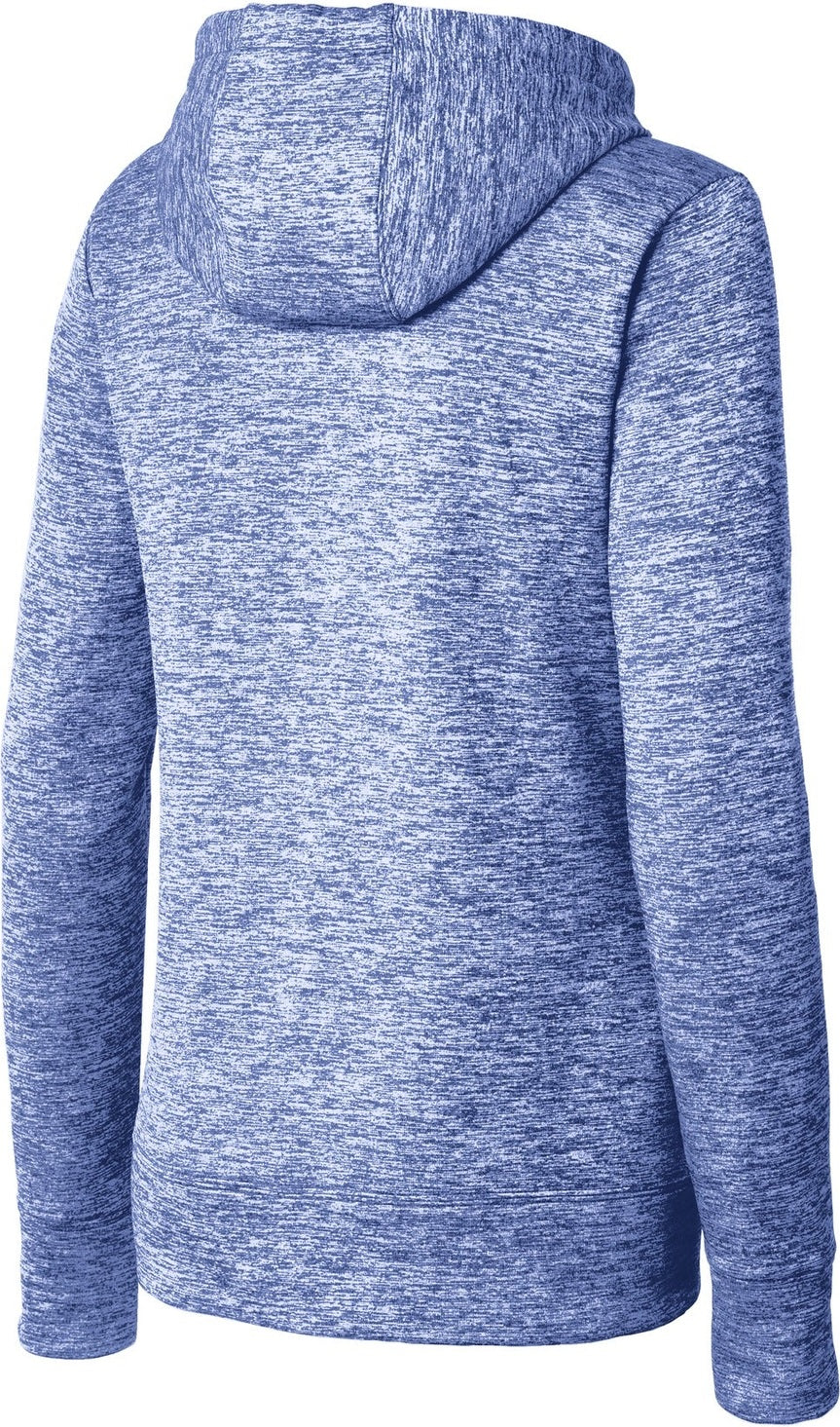 Front View of True Royal Ele Sport-Tek Women's PosiCharge Electric Heather Fleece Hooded Pullover. LST225