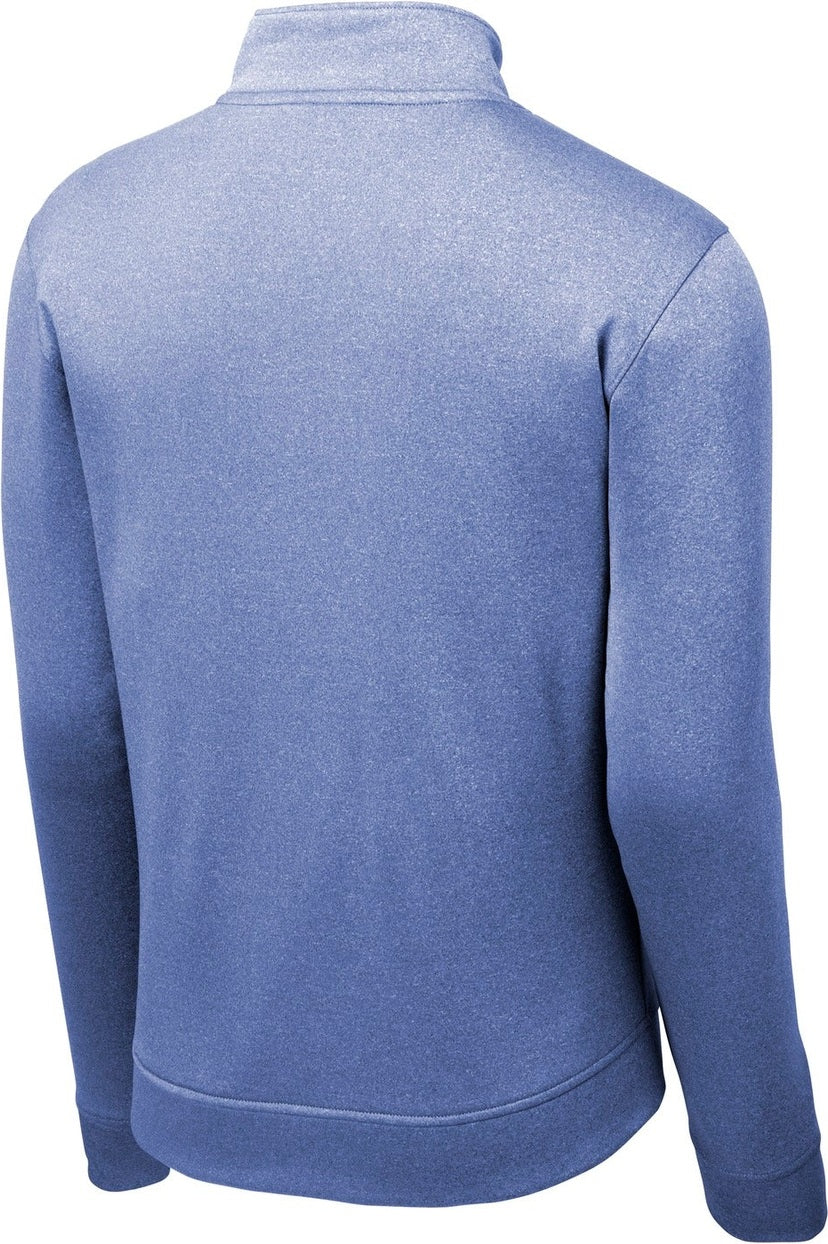 Front View of True Royal Hth Sport-Tek PosiCharge Sport-Wick Heather Fleece 1/4-Zip Pullover. ST263