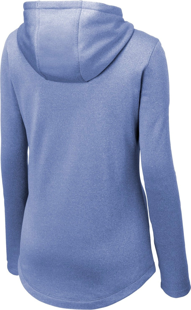 Front View of True Royal Hth Sport-Tek Women's PosiCharge Sport-Wick Heather Fleece Hooded Pullover. LST264