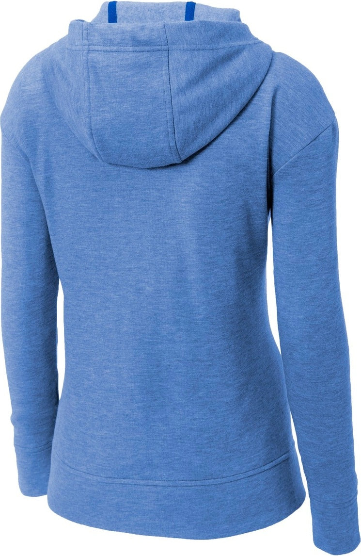 Front View of True Royal Hth Sport-Tek Women's PosiCharge Tri-Blend Wicking Fleece Full-Zip Hooded Jacket LST293