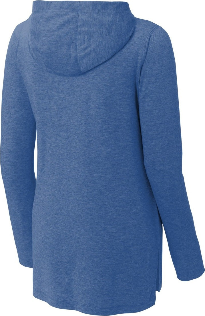Front View of True Royal Hth Sport-Tek Women's PosiCharge Tri-Blend Wicking Long Sleeve Hoodie LST406