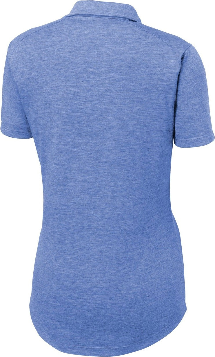 Rear View of True Royal Hth Sport-Tek Women's PosiCharge Tri-Blend Wicking Polo. LST405