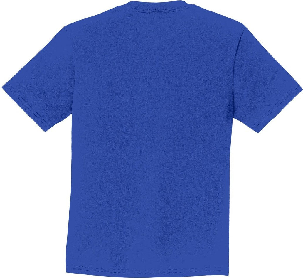 Front View of True Royal Port & Co Youth Fan Favorite Tee. PC450Y