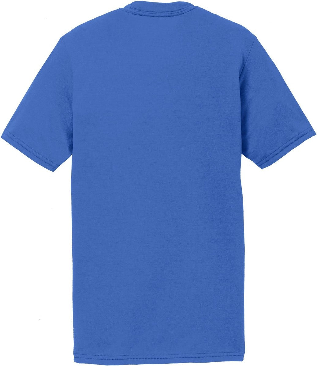 Front View of True Royal Port & Co Youth Performance Blend Tee. PC381Y