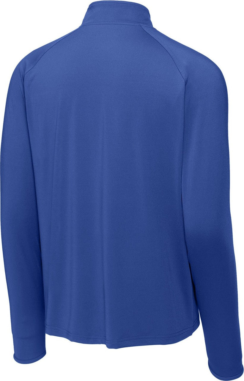 Rear View of True Royal Sport-Tek Sport-Wick Stretch 1/4-Zip Pullover. ST850