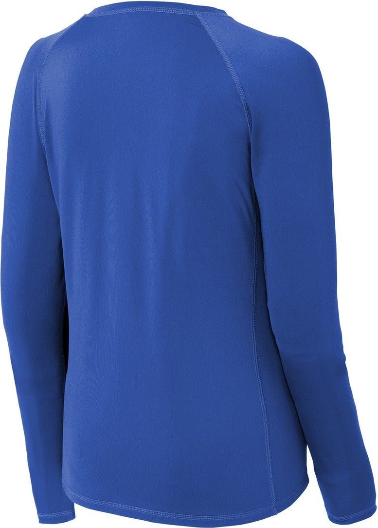 Front View of True Royal Sport-Tek Women's Long Sleeve Rashguard Tee. LST470LS