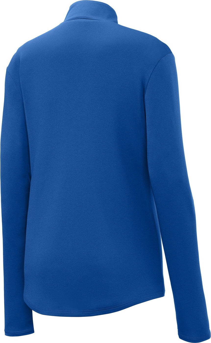 Rear View of True Royal Sport-Tek Women's PosiCharge Competitor 1/4-Zip Pullover. LST357